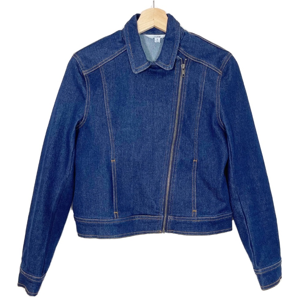 Jack by BB Dakota Denim Moto Jacket Dark Wash Zip Up Blue Sz S